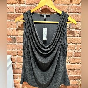 NWT White House Black Market Black Rhinestone Sleeveless Blouse